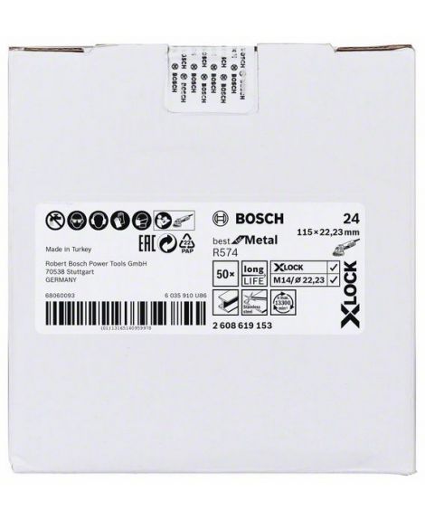 BOSCH Tarcze ścierne z włókniny z systemem X-LOCK, Ø 115 mm, G 24, R574, Best for Metal, 1 szt. D- 115 mm- K- 24