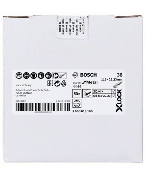 BOSCH Tarcze ścierne z włókniny z systemem X-LOCK, Ø 115 mm, G 36, R444, Expert for Metal, 1 szt. D- 115 mm- K- 36