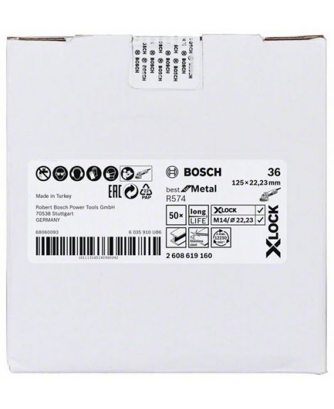 BOSCH Tarcze ścierne z włókniny z systemem X-LOCK, Ø 125 mm, G 36, R574, Best for Metal, 1 szt. D- 125 mm- K- 36