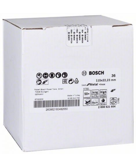 BOSCH Fibrowa tarcza szlifierska R780, Best for Metal + Inox 115 x 22,23 mm, G36