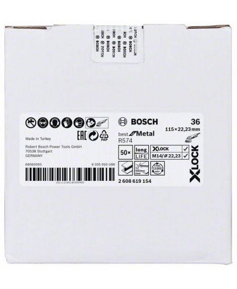 BOSCH Tarcze ścierne z włókniny z systemem X-LOCK, Ø 115 mm, G 36, R574, Best for Metal, 1 szt. D- 115 mm- K- 36