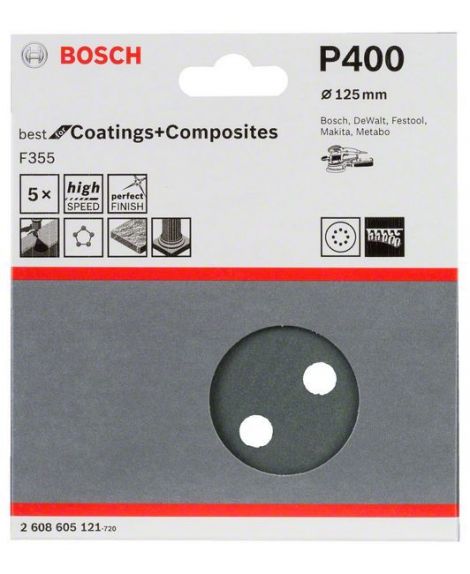 BOSCH Papier ścierny F355, opakowanie 5 szt. 125 mm, 400