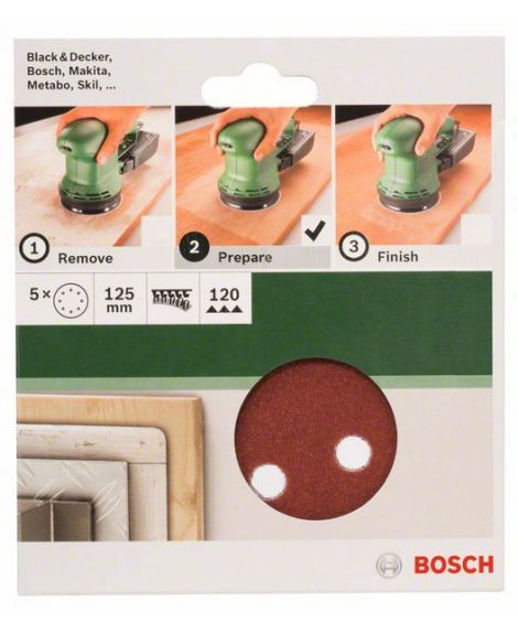 BOSCH 5-częściowy zestaw papierów ściernych do szlifierek mimośrodowych K -120