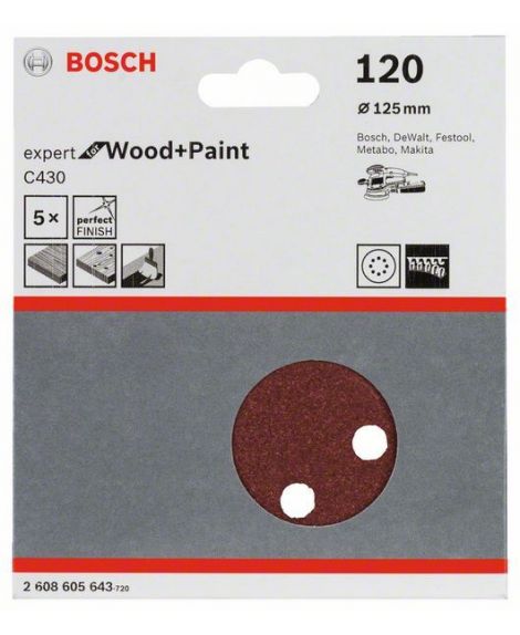 BOSCH Papier ścierny C430, opakowanie 5 szt. 125 mm, 120