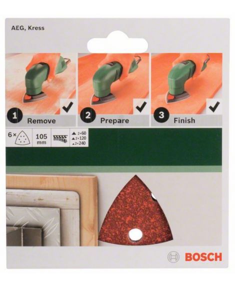 BOSCH 6-częściowy zestaw papierów ściernych do szlifierek delta 105 mm