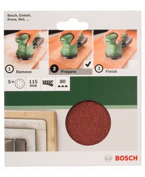 BOSCH 5-częściowy zestaw papierów ściernych do szlifierek mimośrodowych K - 80