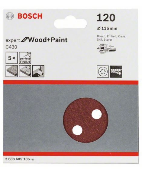 BOSCH Papier ścierny C430, opakowanie 5 szt. 115 mm, 120