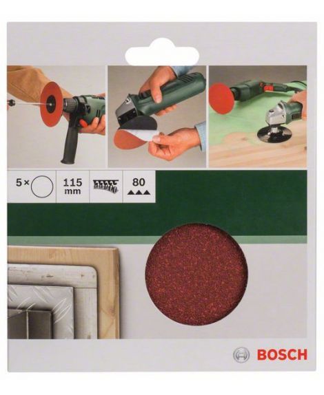 BOSCH 5-częściowy zestaw papierów ściernych do szlifierek kątowych D - 115 mm- K - 80, 5 szt.