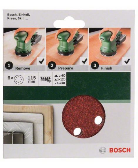 BOSCH 6-częściowy zestaw papierów ściernych do szlifierek mimośrodowych 115 mm