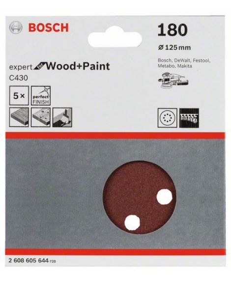 BOSCH Papier ścierny C430, opakowanie 5 szt. 125 mm, 180