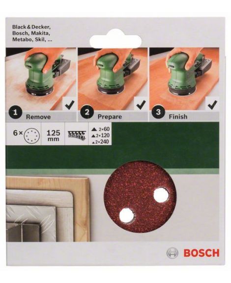 BOSCH 6-częściowy zestaw papierów ściernych do szlifierek mimośrodowych 125 mm