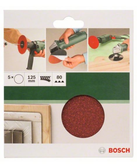 BOSCH 5-częściowy zestaw papierów ściernych do szlifierek kątowych i wiertarki D - 125 mm- K - 80, 5 szt.