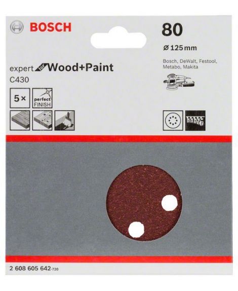 BOSCH Papier ścierny C430, opakowanie 5 szt. 125 mm, 80