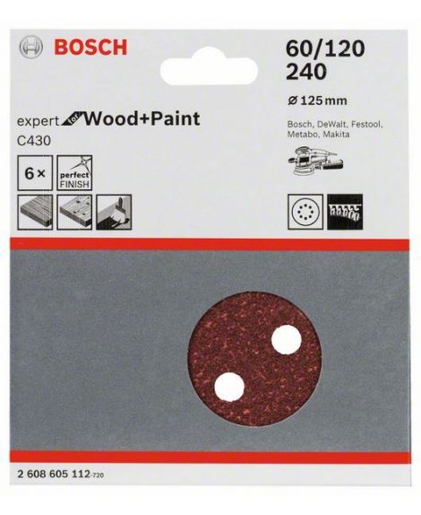 BOSCH Papier ścierny C430, opakowanie 6 szt. 125 mm, 60- 120- 240