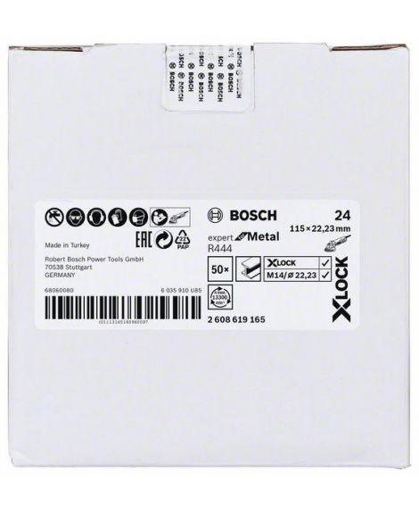 BOSCH Tarcze ścierne z włókniny z systemem X-LOCK, Ø 115 mm, G 24, R444, Expert for Metal, 1 szt. D- 115 mm- K- 24