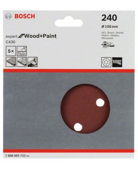 BOSCH Papier ścierny C430, opakowanie 5 szt. 150 mm, 240