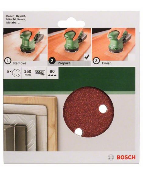 BOSCH 5-częściowy zestaw papierów ściernych do szlifierek mimośrodowych K - 80