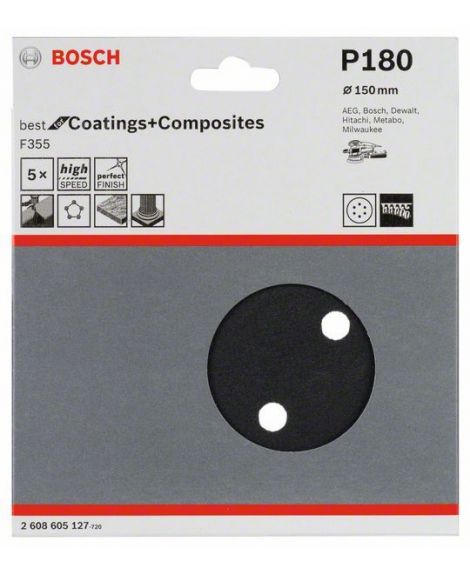 BOSCH Papier ścierny F355, opakowanie 5 szt. 150 mm, 180