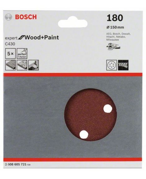 BOSCH Papier ścierny C430, opakowanie 5 szt. 150 mm, 180