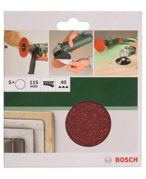 BOSCH 5-częściowy zestaw papierów ściernych do szlifierek kątowych D - 115 mm- K - 40, 5 szt.