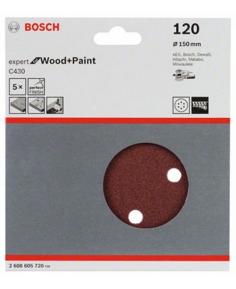 BOSCH Papier ścierny C430, opakowanie 5 szt. 150 mm, 120