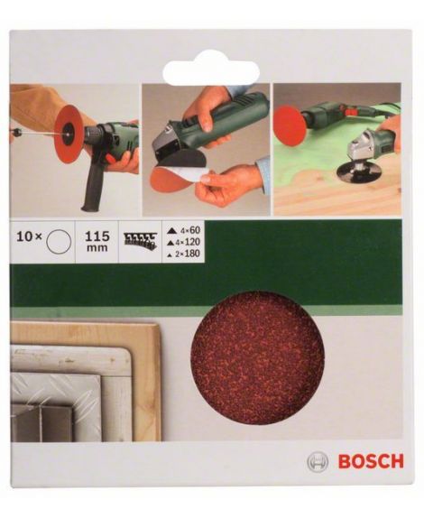 BOSCH 10-częściowy zestaw papierów ściernych do szlifierek kątowych D - 115 mm- K - 60 – 180, 10 szt.