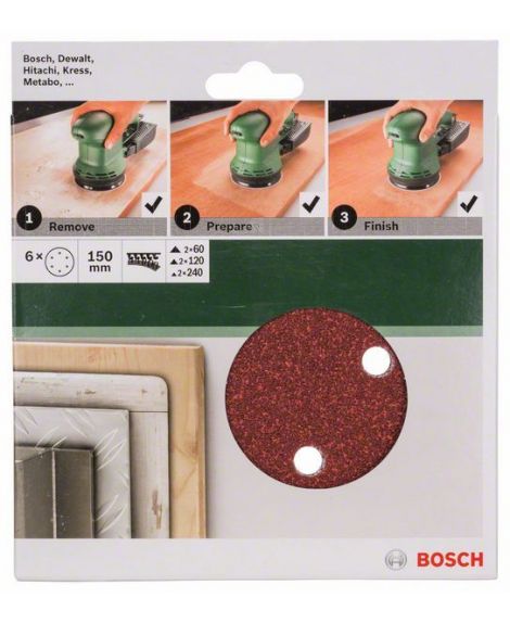 BOSCH 6-częściowy zestaw papierów ściernych do szlifierek mimośrodowych 150 mm