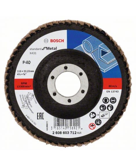 BOSCH Listkowa tarcza szlifierska X431, Standard for Metal 115 mm, 22,23 mm, 40