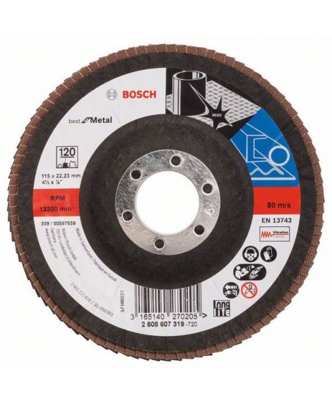 BOSCH Listkowa tarcza szlifierska X571, Best for Metal D - 115 mm- K - 120, wygięta