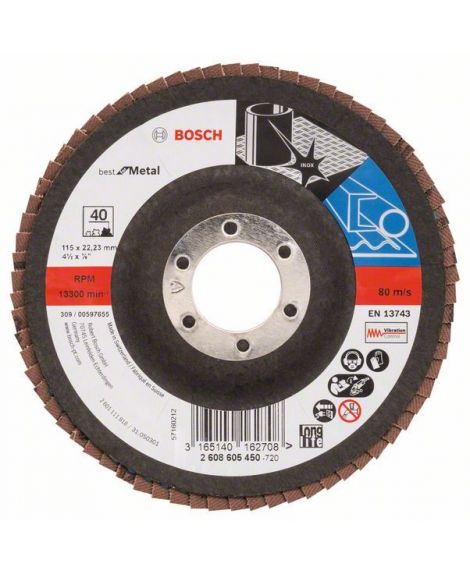 BOSCH Listkowa tarcza szlifierska X571, Best for Metal D - 115 mm- K - 40, wygięta