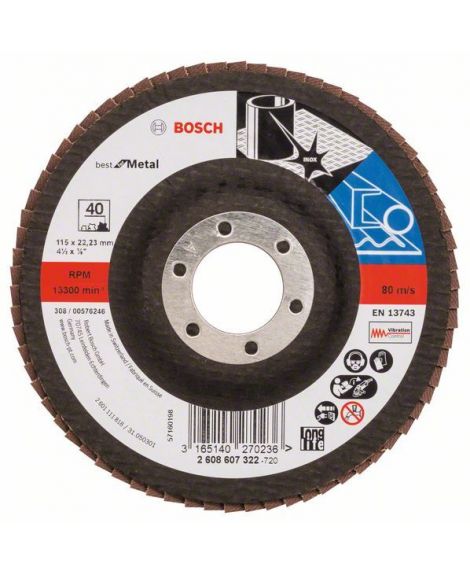 BOSCH Listkowa tarcza szlifierska X571, Best for Metal D - 115 mm- K - 40, prosta