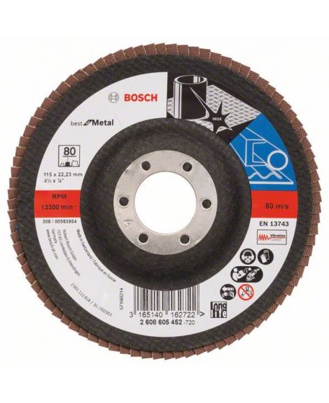 BOSCH Listkowa tarcza szlifierska X571, Best for Metal D - 115 mm- K - 80, wygięta