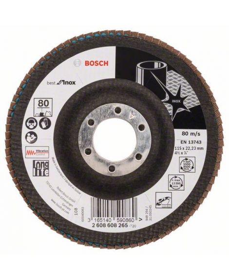 BOSCH Listkowa tarcza szlifierska X581, Best for Inox 115 mm, 22,23 mm, 80