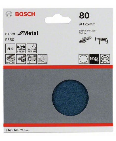 BOSCH Papier ścierny F550, opakowanie 5 szt. 125 mm, 80