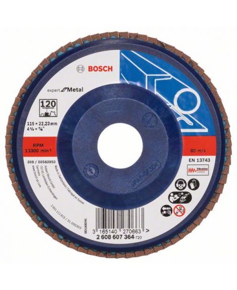 BOSCH Listkowa tarcza szlifierska X551, Expert for Metal D - 115 mm- K - 120, prosta