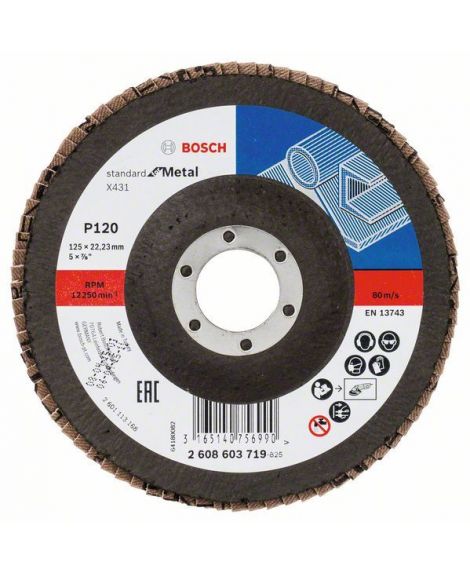 BOSCH Listkowa tarcza szlifierska X431, Standard for Metal 125 mm, 22,23 mm, 120