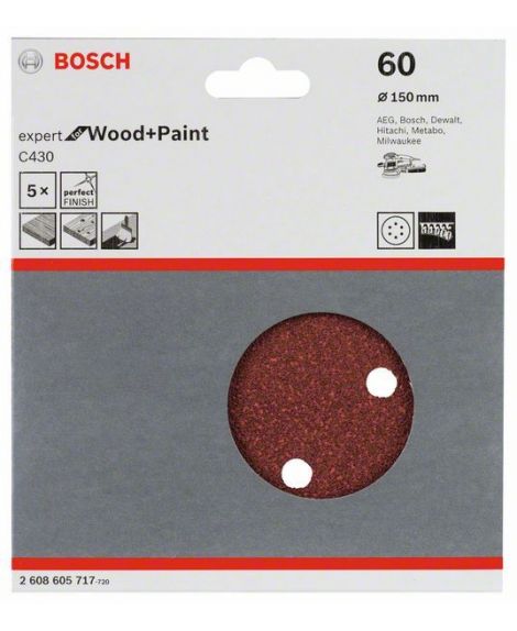 BOSCH Papier ścierny C430, opakowanie 5 szt. 150 mm, 60