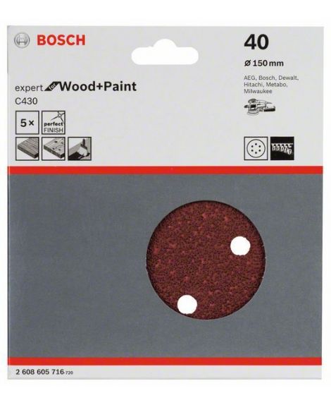 BOSCH Papier ścierny C430, opakowanie 5 szt. 150 mm, 40