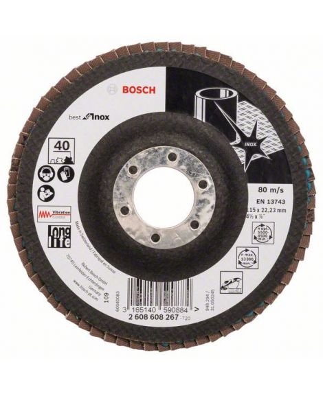 BOSCH Listkowa tarcza szlifierska X581, Best for Inox 115 mm, 22,23 mm, 40