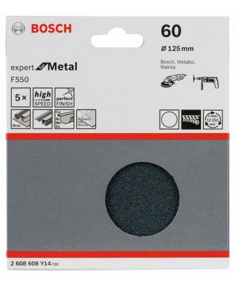 BOSCH Papier ścierny F550, opakowanie 5 szt. 125 mm, 60