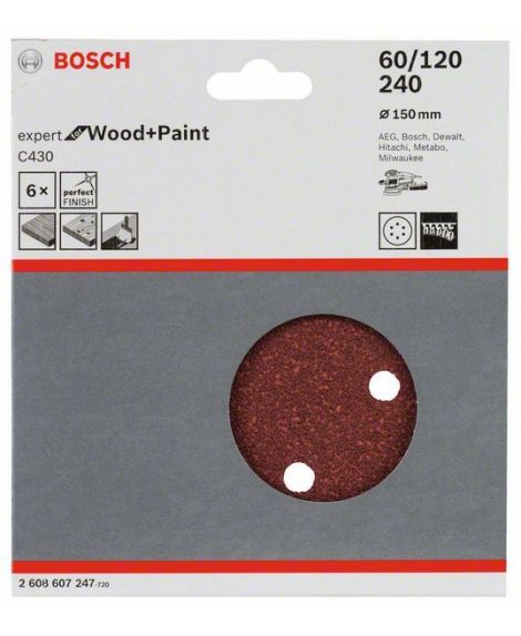 BOSCH Papier ścierny C430, opakowanie 6 szt. 150 mm, 40