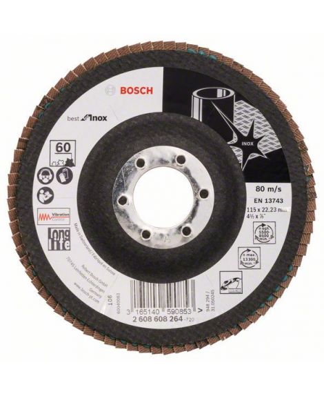 BOSCH Listkowa tarcza szlifierska X581, Best for Inox 115 mm, 22,23 mm, 60