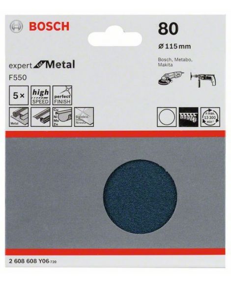 BOSCH Papier ścierny F550, opakowanie 5 szt. 115 mm, 80