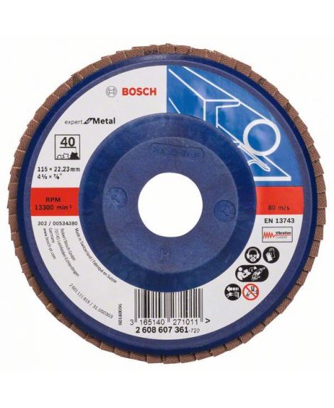 BOSCH Listkowa tarcza szlifierska X551, Expert for Metal D - 115 mm- K - 40, prosta