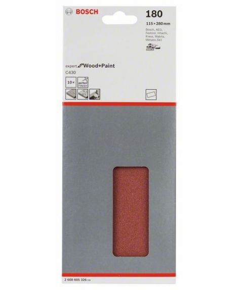 BOSCH Papier ścierny C430, opakowanie 10 szt. 115 x 280 mm, 180