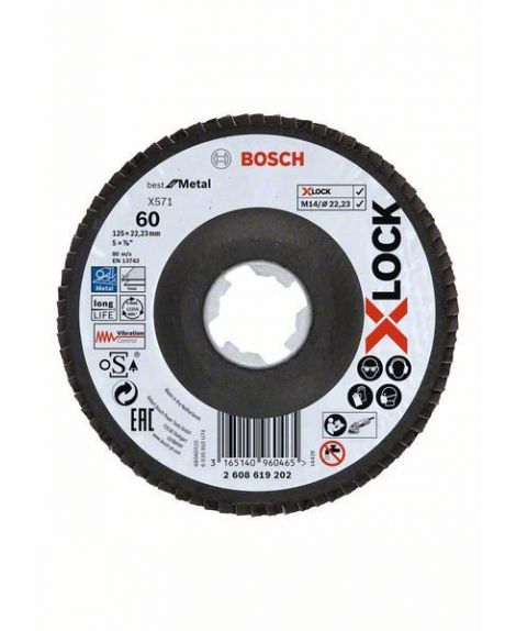 BOSCH Tarcze listkowe z systemem X-LOCK, wersja kątowa, płyta z włókniny Ø 125 mm, G 60, X571, Best for Metal, 1 szt. D- 125 mm-