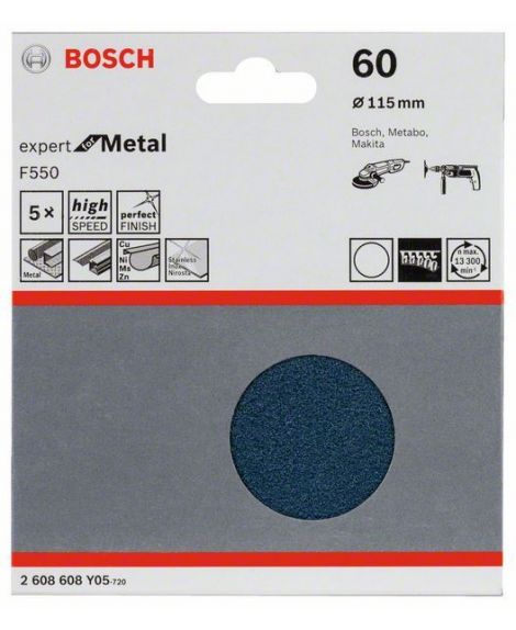 BOSCH Papier ścierny F550, opakowanie 5 szt. 115 mm, 60