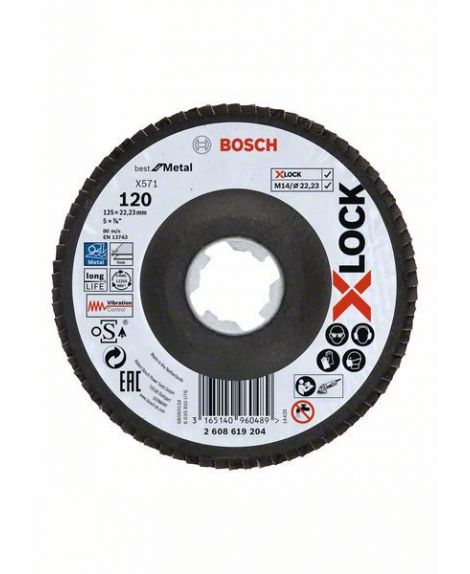 BOSCH Tarcze listkowe z systemem X-LOCK, wersja kątowa, płyta z włókniny, Ø 125 mm, G 120, X571, Best for Metal, 1 szt. D- 125 m