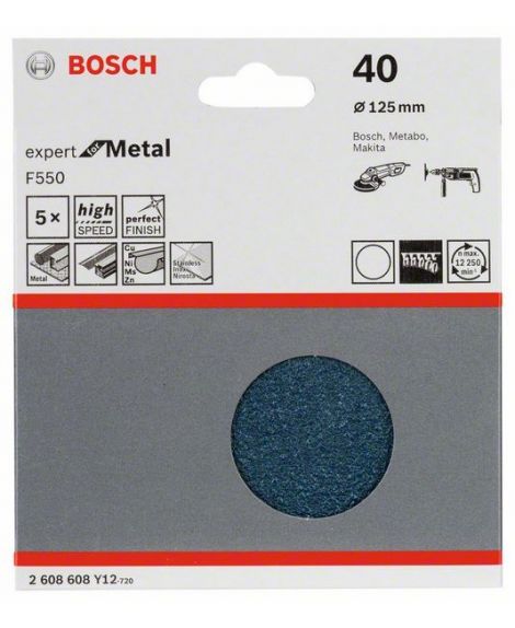 BOSCH Papier ścierny F550, opakowanie 5 szt. 125 mm, 40