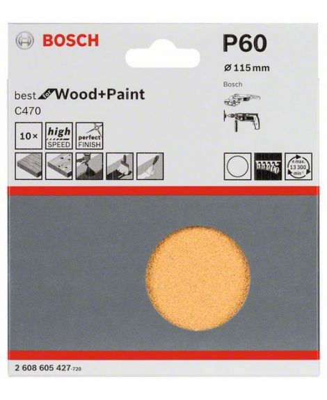 BOSCH 10-częściowy zestaw papierów ściernych C470 115 mm, 60